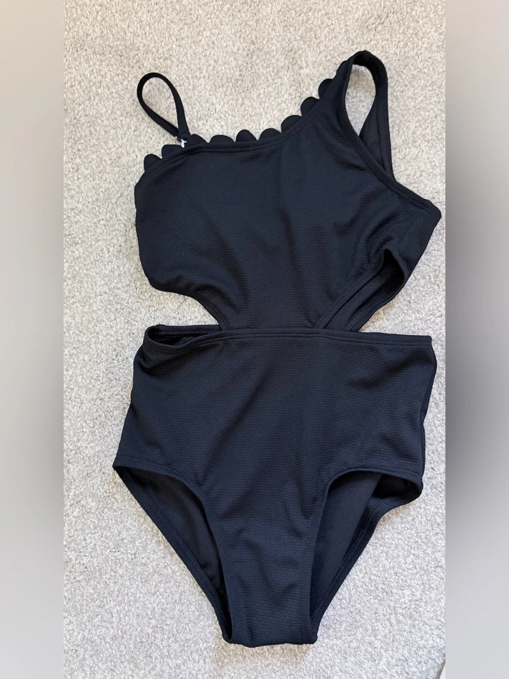 NWT Girls Black Scallop One-Piece Cutout Swimsuit size small 6/7